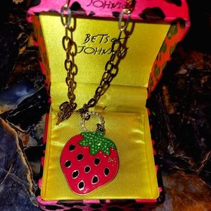 RARE Betsey Johnson Strawberry Mirror Statement Necklace